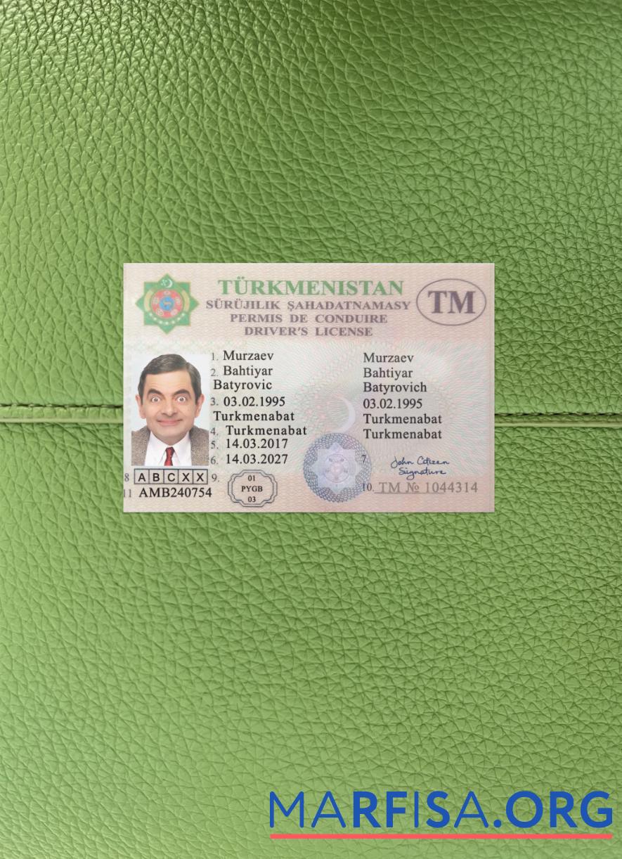 Printable Turkmenistan driving license photolook sample
